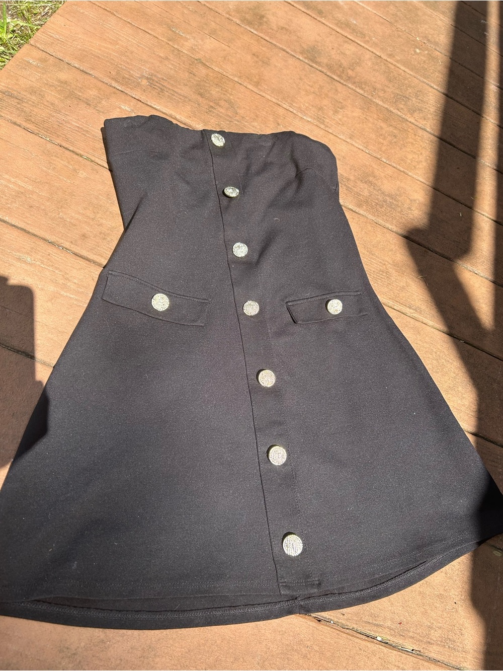Kali Black Strapless Mini Dress with Silver Buttons